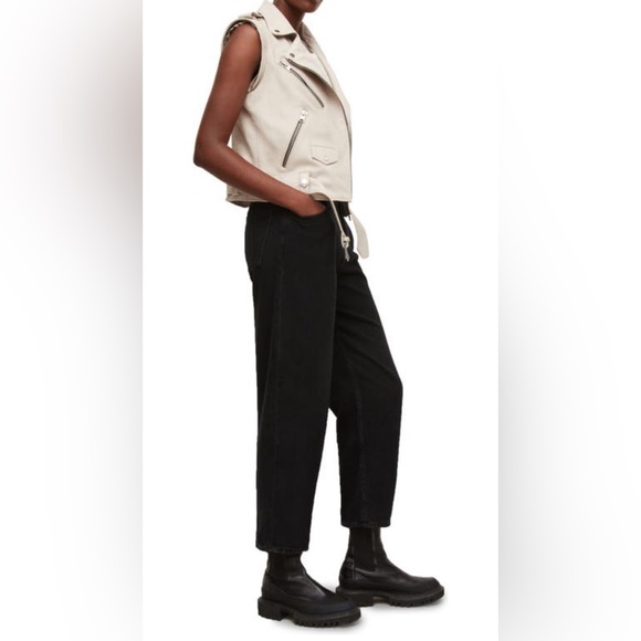 All Saints Ivory Morgan Leather Biker Jacket converts into Vest - Picture 2 of 8